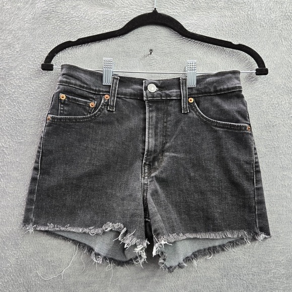 Levi's High Rise Shortie Shorts Women Shorts 26 Black Denim Frayed Hem‎ - Picture 1 of 9